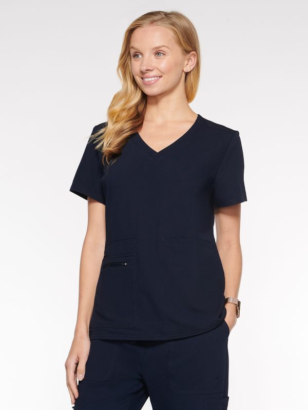 Womens Top Rounded V-Neck with 4 Pockets (94002)